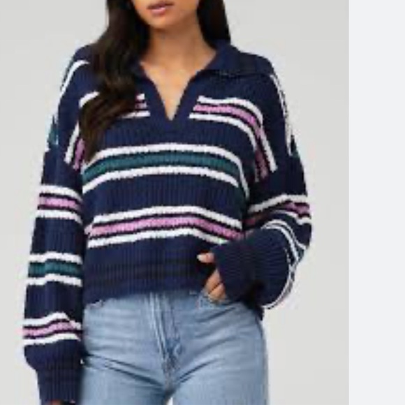 Free People Pullover Kennedy Striped Navy Sweater size small - Picture 2 of 5